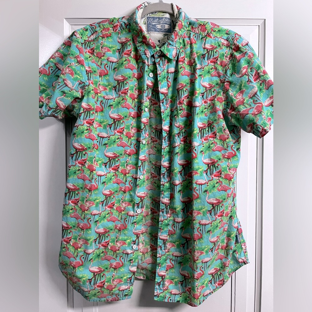 Men’s Flamingo Button Down Short Sleeve Shirt